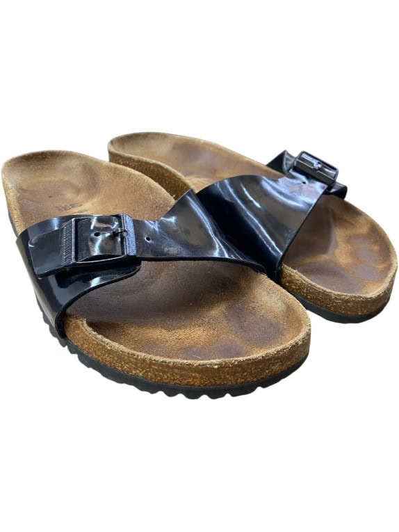 Birkenstock Madrid Sandali Unisex con Unico Laccio Neri Lucidi EU 40