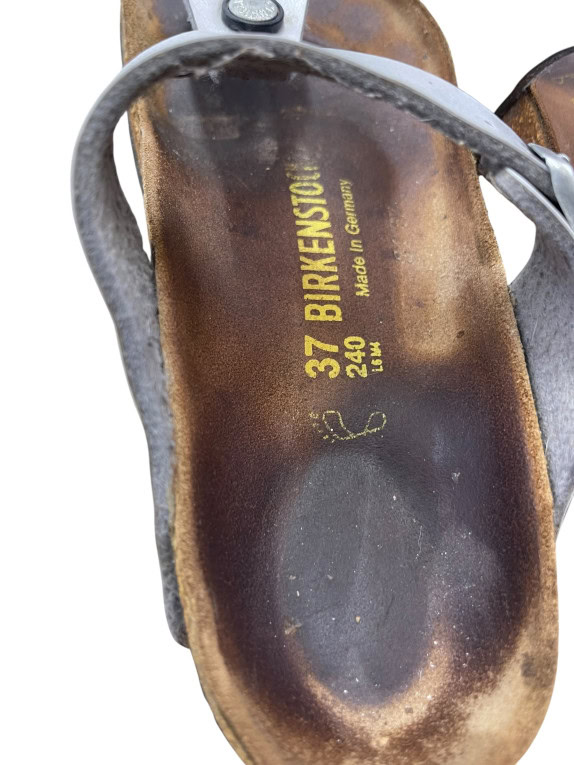 BIRKENSTOCK Σαγιονάρες Δερμάτινες Casual Logo Γκρι Γυναικείες EU 37