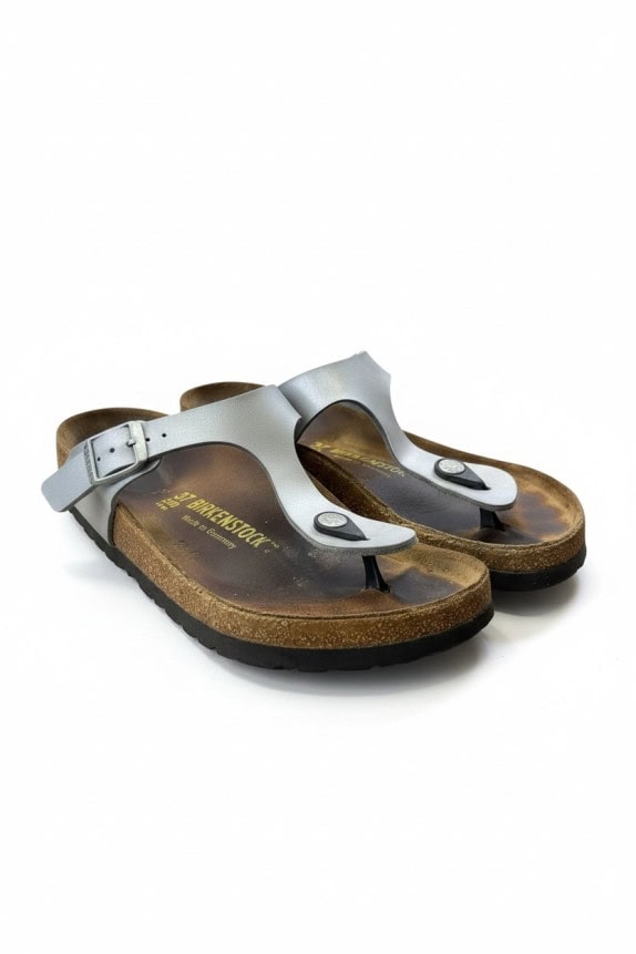 BIRKENSTOCK Σαγιονάρες Δερμάτινες Casual Logo Γκρι Γυναικείες EU 37