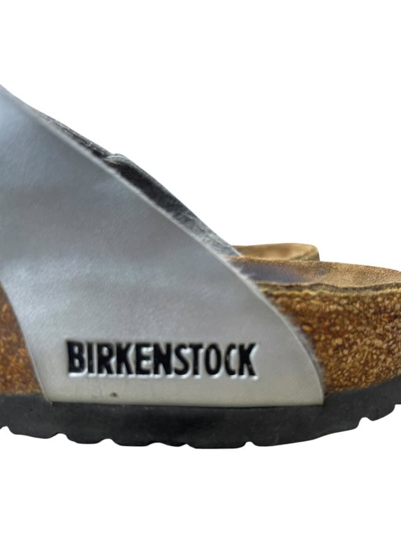 BIRKENSTOCK Σαγιονάρες Δερμάτινες Casual Logo Γκρι Γυναικείες EU 37