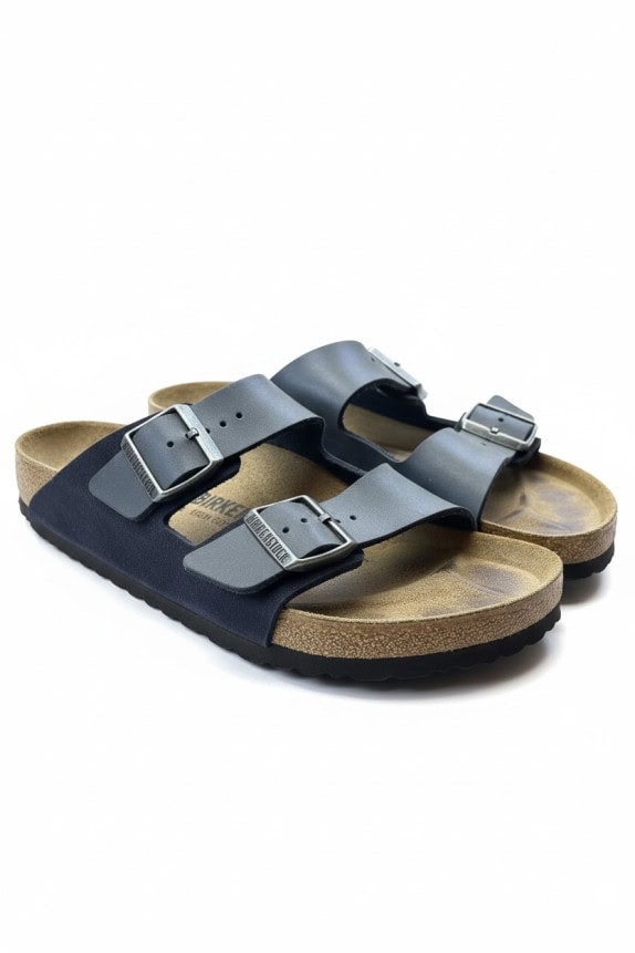 BIRKENSTOCK Leather Sandals Casual Logo Black Unisex Size 40