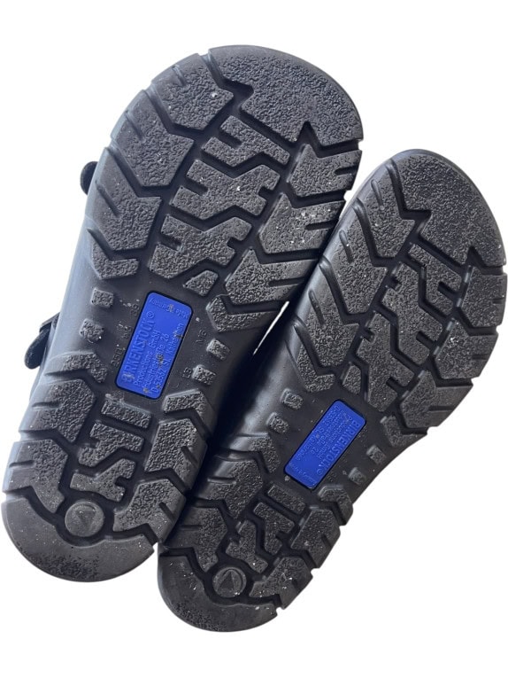 BIRKENSTOCK Leather Sandals Casual Logo Black Unisex Size 39