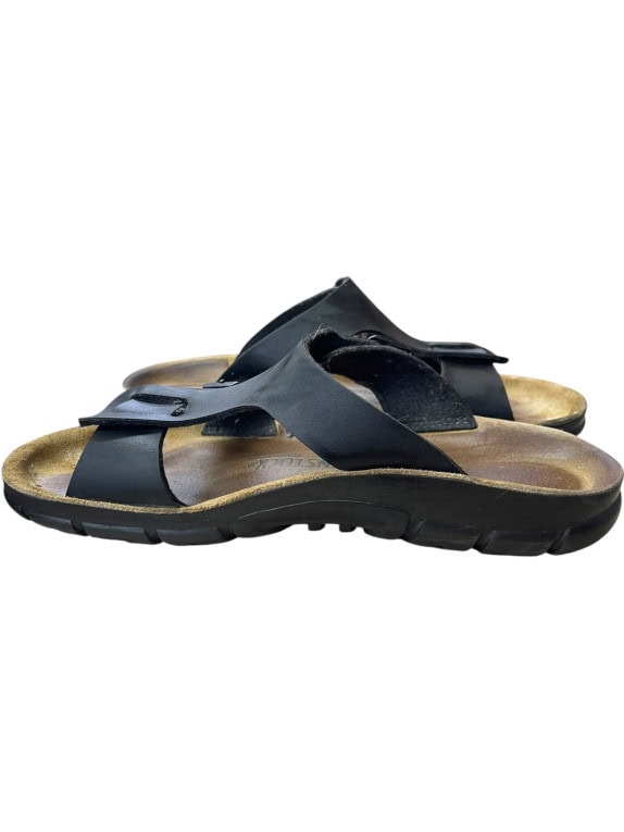BIRKENSTOCK Leather Sandals Casual Logo Black Unisex Size 39