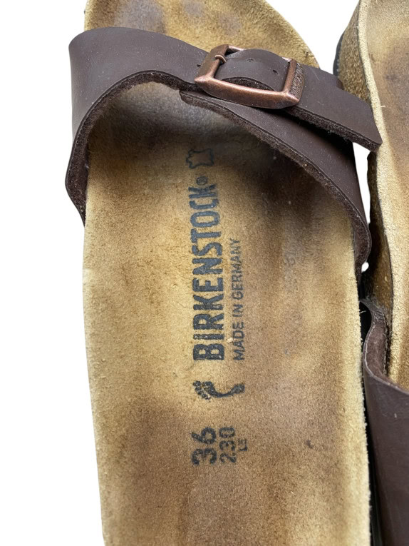 Birkenstock Slide Sandals Classic Buckle Leather Brown Unisex EU 36