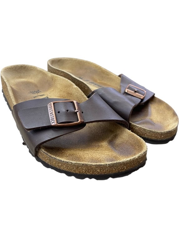 Birkenstock Slide Sandals Classic Buckle Leather Brown Unisex EU 36