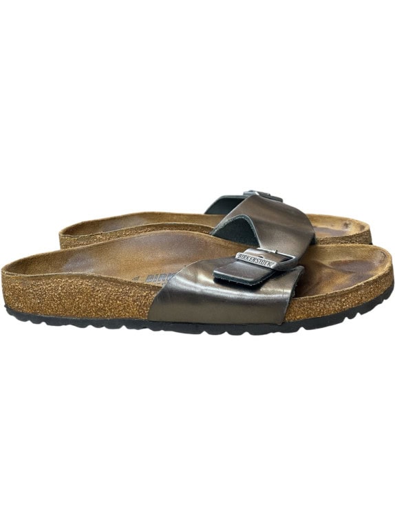 Birkenstock Σανδάλια Slide Classic Buckle Δερμάτινα Μεταλλικό Γκρι Unisex EU 40