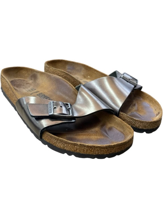 Birkenstock Σανδάλια Slide Classic Buckle Δερμάτινα Μεταλλικό Γκρι Unisex EU 40