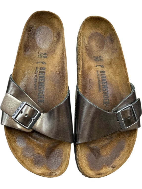 Birkenstock Σανδάλια Slide Classic Buckle Δερμάτινα Μεταλλικό Γκρι Unisex EU 40