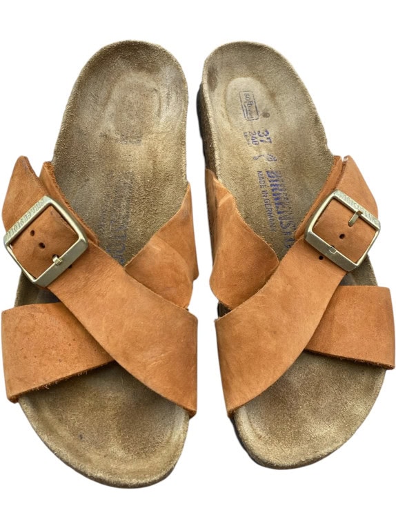 Birkenstock Σανδάλια Slide Classic Διπλό Λουράκι Δερμάτινα Καφέ Unisex EU 37