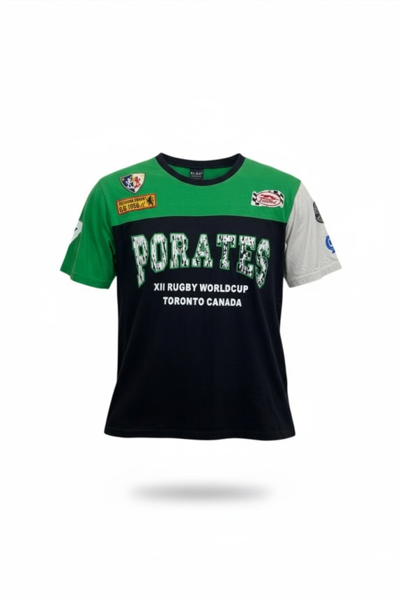 BLUE COLLECTION T-SHIRT VINTAGE PORATES RUGBY WORLD CUP GREEN/BLACK MENS L