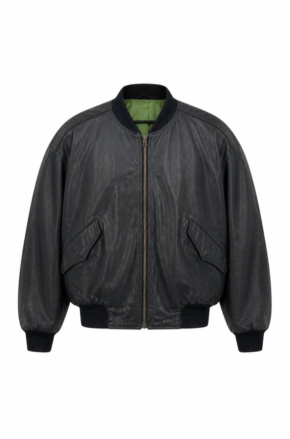 BOSS BOMBER LEATHER JACKET CLASSIC ΜΑΥΡΟ ΑΝΤΡΙΚΟ PRE OWNED L