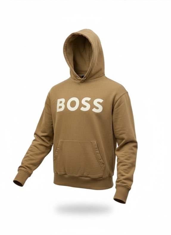 BOSS Felpa con cappuccio logo marrone/cuoio da uomo L
