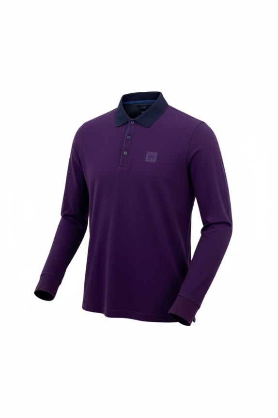 BOSS HUGO BOSS ΜΠΛΟΥΖΑ POLO ΜΑΚΡΥΜΑΝΙΚΗ REGULAR FIT PIMA COTTON ΜΩΒ ΑΝΔΡΙΚΟ XL