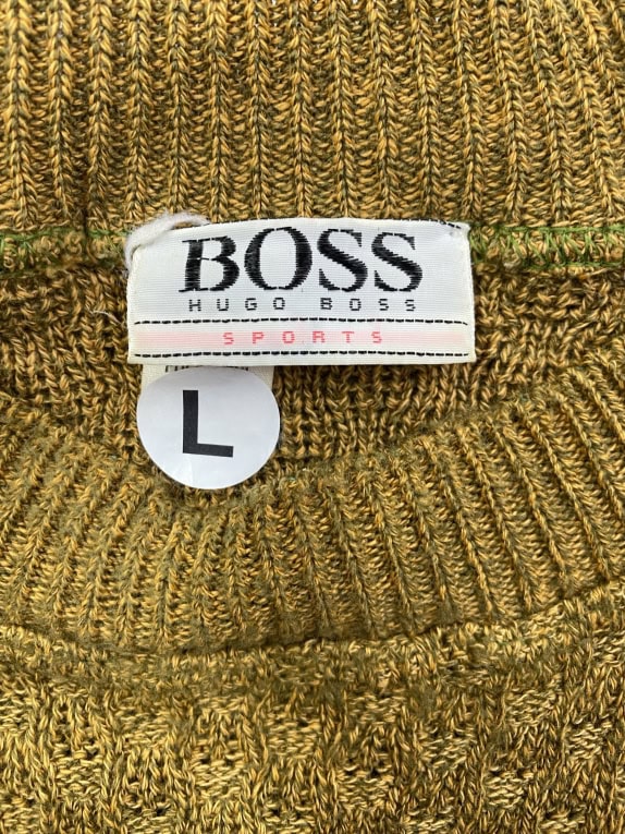 BOSS HUGO BOSS Pullover in maglia vintage con logo kaki da uomo L