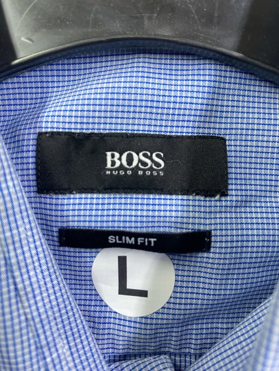 BOSS HUGO BOSS ΠΟΥΚΑΜΙΣΟ SLIM FIT ΜΙΚΡΟΚΑΡΟ ΜΠΛΕ ΑΝΔΡΙΚΟ L