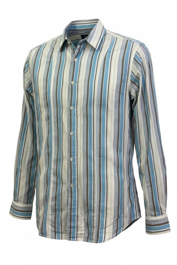 BOSS ORANGE CAMICIA MANICA LUNGA RIGATA BLU GRIGIA UOMO PRE OWNED L