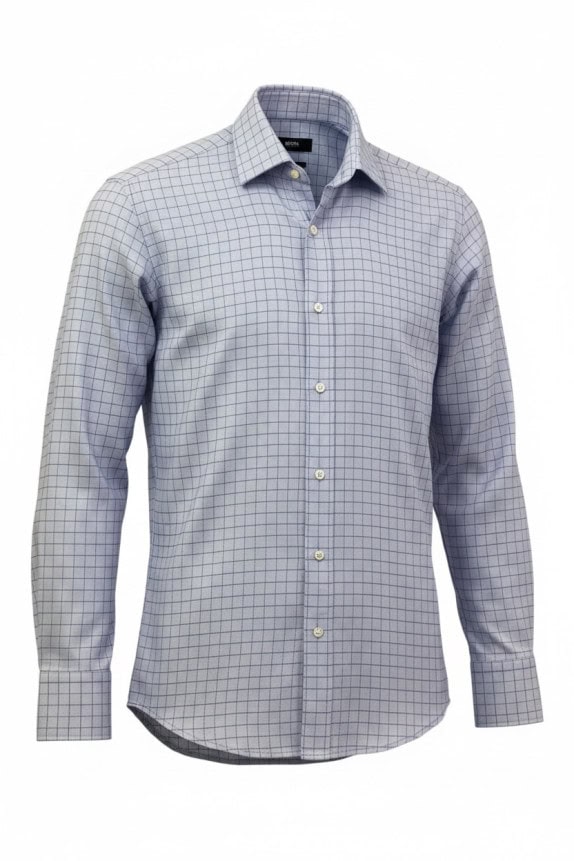 BOSS SHIRT CLASSIC LIGHT BLUE CHECK MENS PRE OWNED M