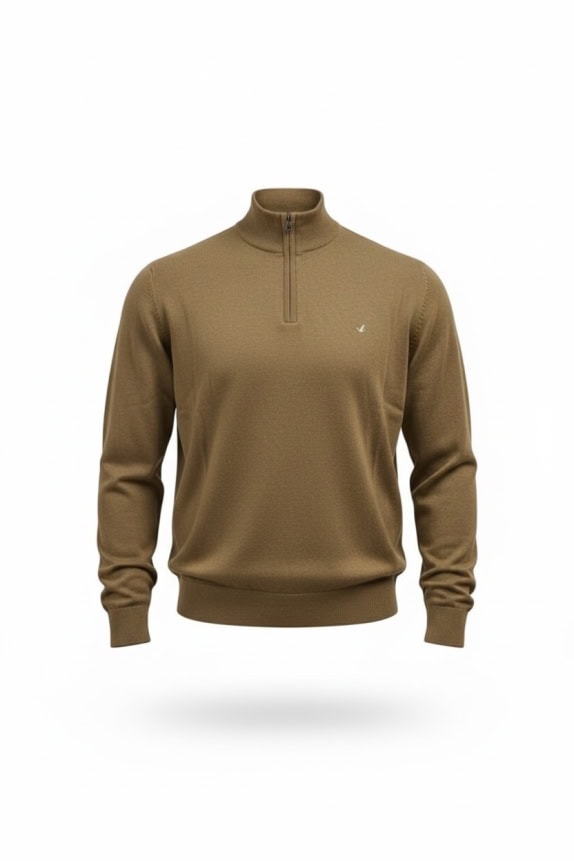 Brooksfield Torino Πλεκτό Half-Zip Camel Ανδρικό 3XL