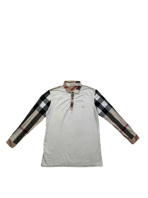 BURBERRY BRIT POLO SHIRT CLASSIC OFF WHITE MENS PRE OWNED M