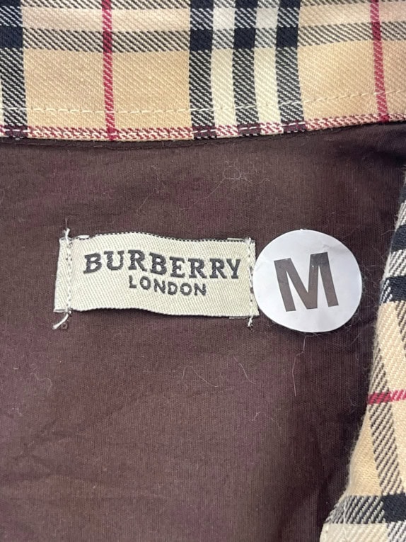 BURBERRY LONDON CAMICIA MANICHE CORTE RICAMATA MARRONE UOMO PRE OWNED M