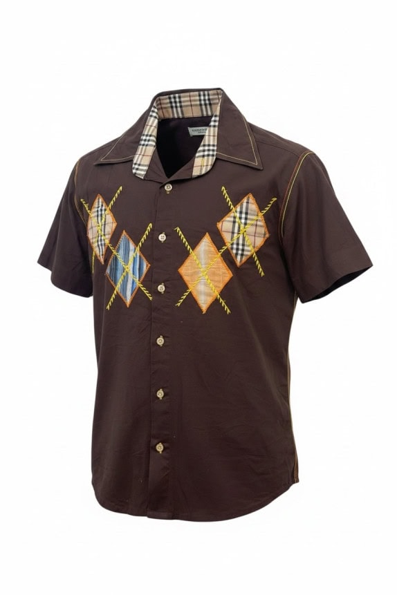 BURBERRY LONDON ΚΟΝΤΟΜΑΝΙΚΟ ΠΟΥΚΑΜΙΣΟ EMBROIDERED ΚΑΦΕ ΑΝΤΡΙΚΟ PRE OWNED M