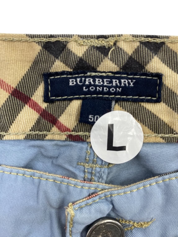 BURBERRY LONDON PANTALONE CHINO CON FODERA VINTAGE CHECK CELESTE DA UOMO L