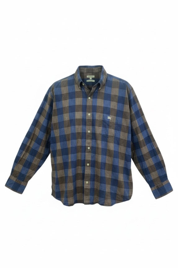BURBERRY LONDON ΠΟΥΚΑΜΙΣΟ ΚΛΑΣΙΚΟ ΚΑΡΟ ΜΠΛΕ ΚΑΦΕ ΑΝΤΡΙΚΟ PRE OWNED XL