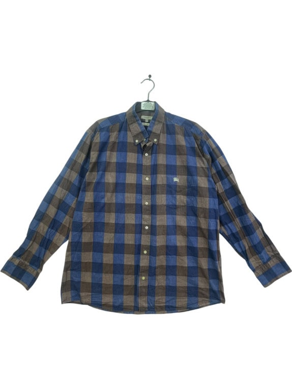 BURBERRY LONDON CAMICIA BUTTON DOWN CLASSIC CHECK BLU MARRONE UOMO PRE OWNED XL