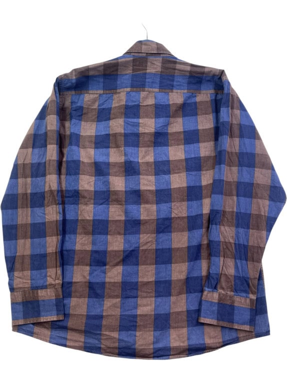 BURBERRY LONDON CAMICIA BUTTON DOWN CLASSIC CHECK BLU MARRONE UOMO PRE OWNED XL