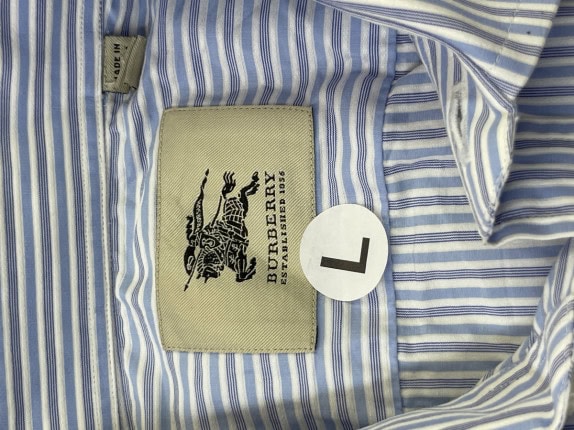 BURBERRY SHIRT STRIPED BLUE MEN PRE OWNED L