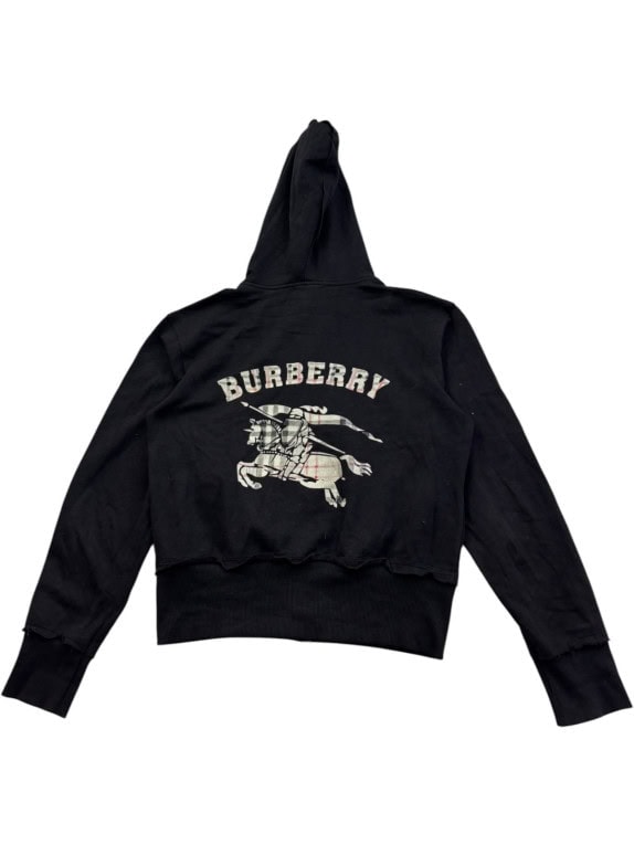 BURBERRY FELPA ZIP CON CAPPUCCIO GRAPHIC NERA DONNA PRE OWNED S