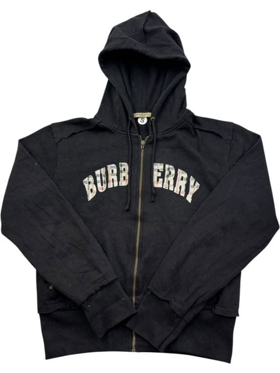 BURBERRY FELPA ZIP CON CAPPUCCIO GRAPHIC NERA DONNA PRE OWNED S