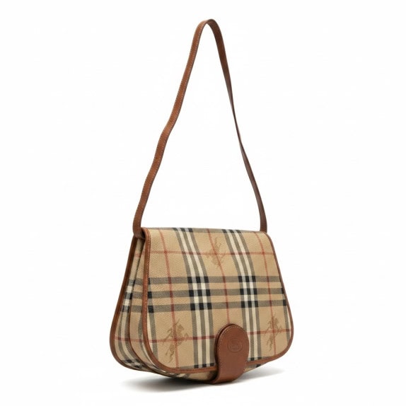 BURBERRYS ΤΣΑΝΤΑ ΩΜΟΥ VINTAGE CHECK ΜΠΕΖ ΚΑΦΕ ΓΥΝΑΙΚΕΙΟ PRE OWNED