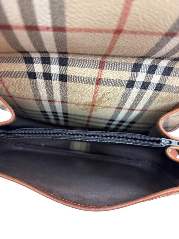 BURBERRYS ΤΣΑΝΤΑ ΩΜΟΥ VINTAGE CHECK ΜΠΕΖ ΚΑΦΕ ΓΥΝΑΙΚΕΙΟ PRE OWNED