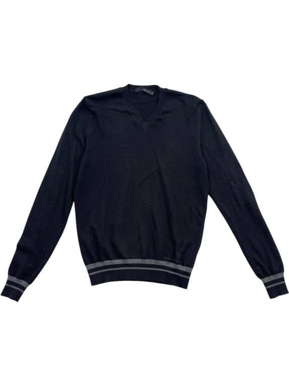 Calvin Klein Jeans Πλεκτή Μπλούζα V-Neck Μαύρη Unisex S