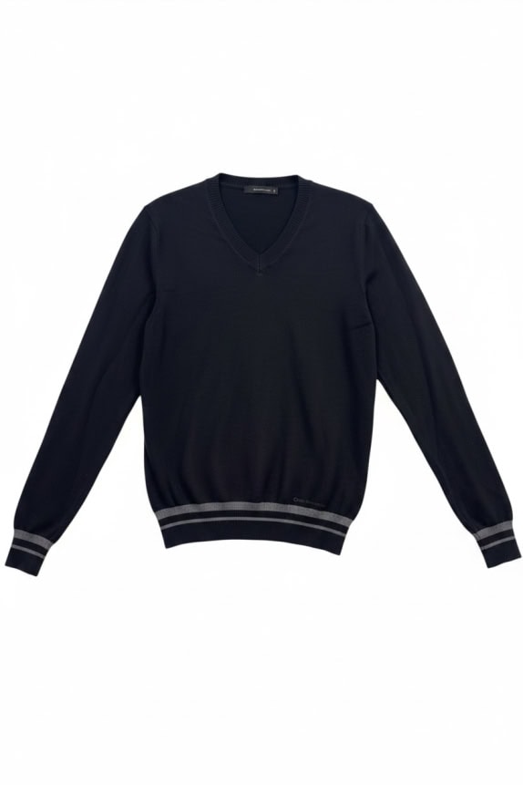 Calvin Klein Jeans Πλεκτή Μπλούζα V-Neck Μαύρη Unisex S