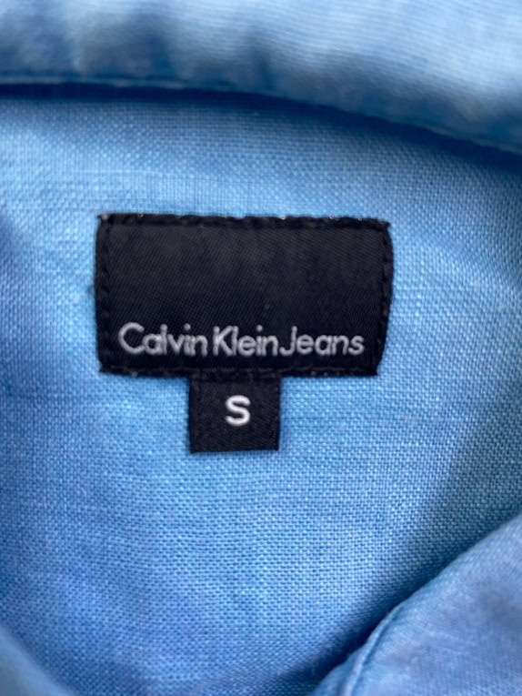 Calvin Klein Jeans Linen Shirt Casual Logo Light Blue Men’s S