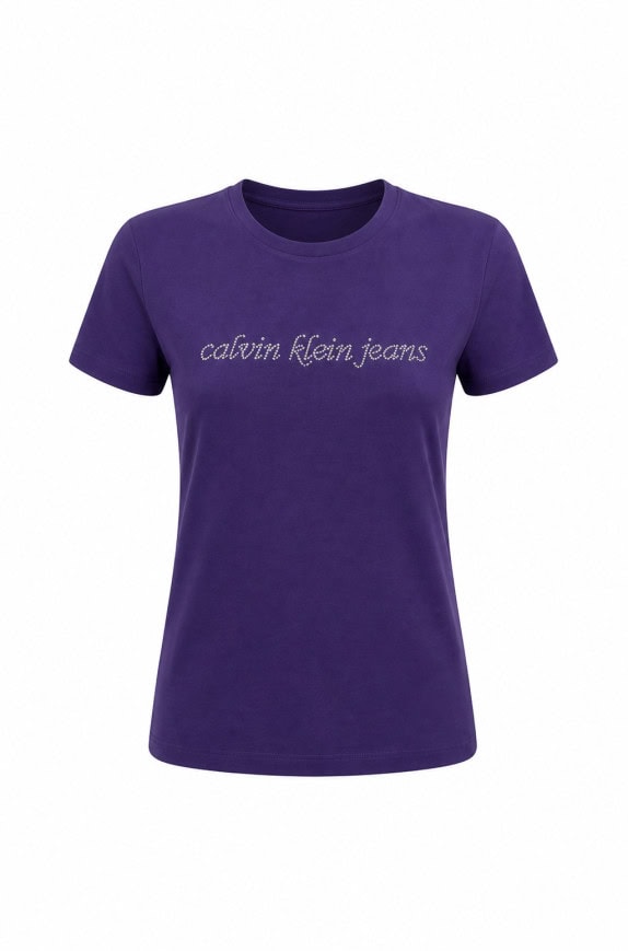 CALVIN KLEIN JEANS T SHIRT RHINESTONE PURPLE ΓΥΝΑΙΚΕΙΟ PRE OWNED S