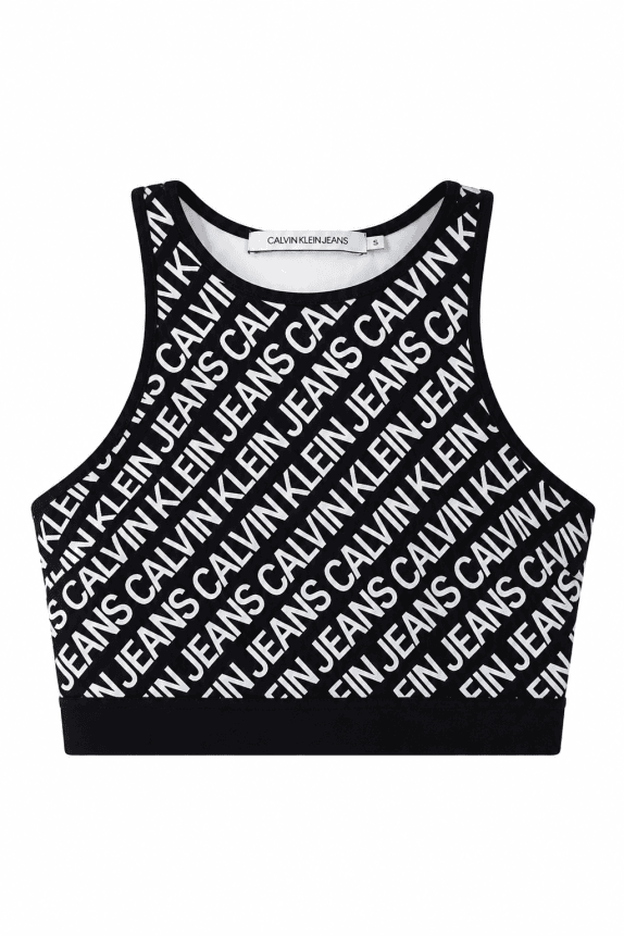 CALVIN KLEIN JEANS TOP LOGO PRINT NERO DONNA PRE OWNED XS