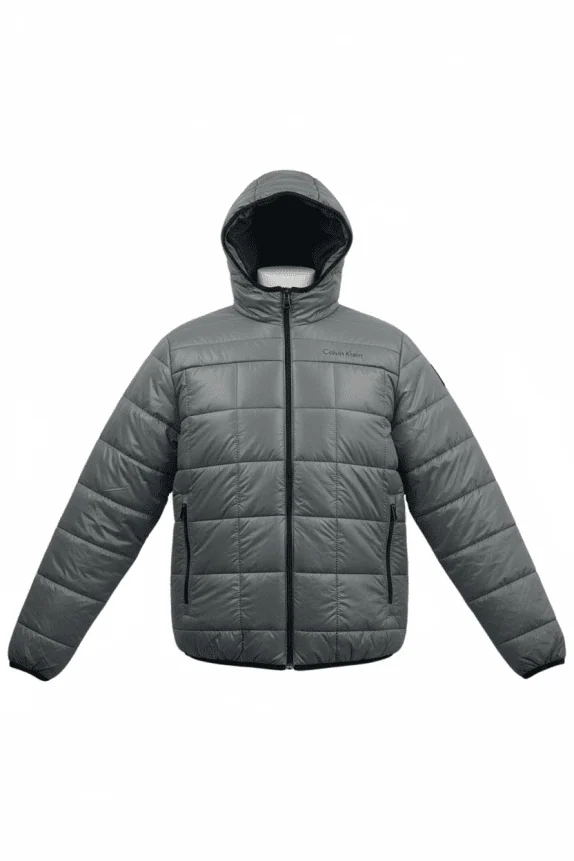 Calvin Klein Μπουφάν Puffer Hooded Logo Γκρι Ανδρικό