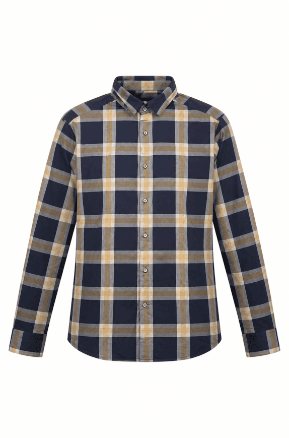 CALVIN KLEIN SHIRT FITTED PLAID NAVY MEN PRE OWNED M