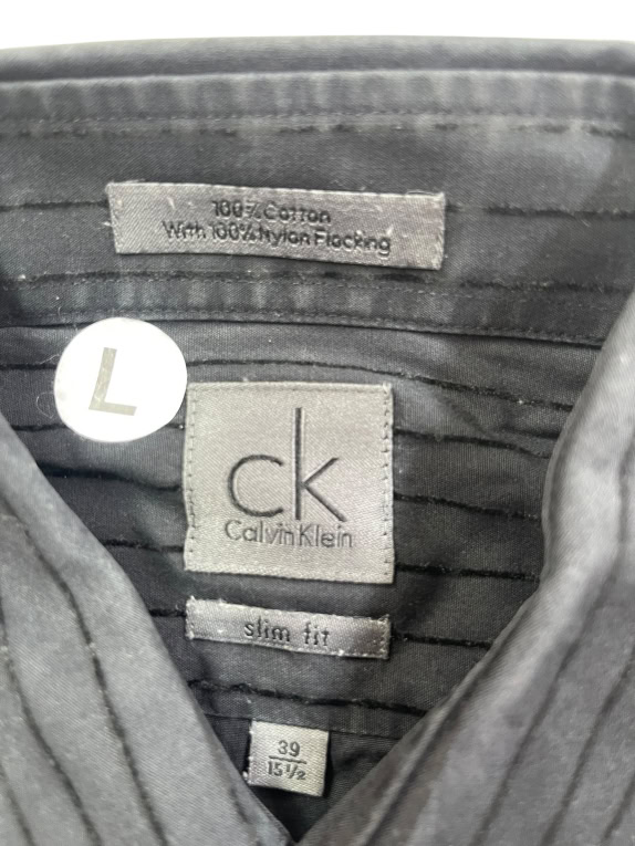 CALVIN KLEIN SHIRT SLIM FIT STRIPED BLACK MEN'S L