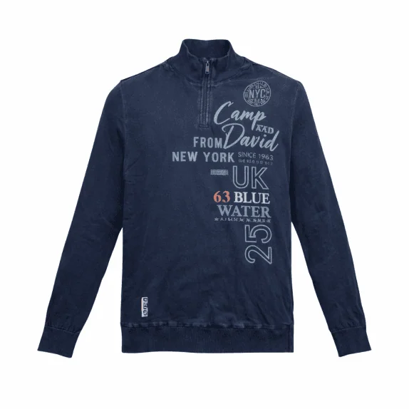 Camp David Φούτερ Half-Zip Casual Logo Μπλε Ανδρικό 3XL