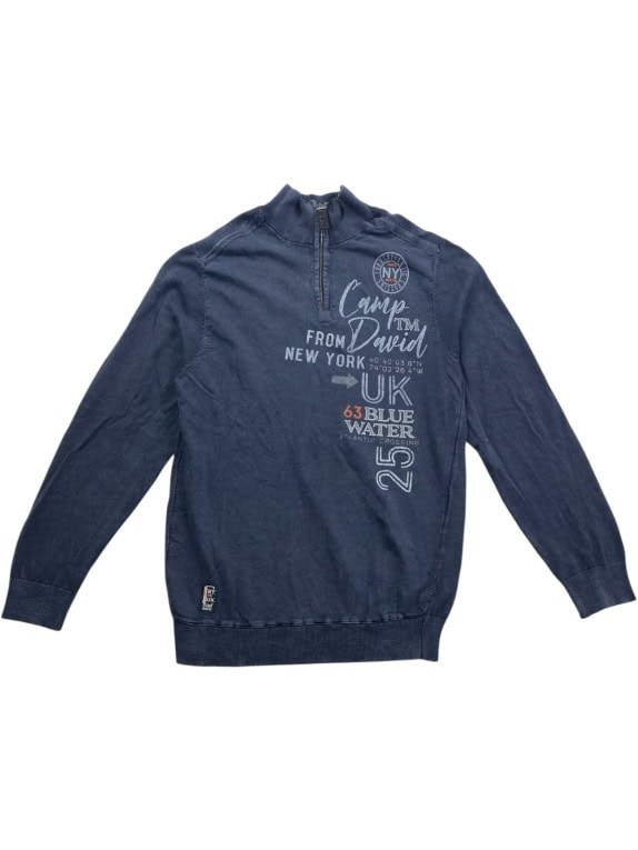 CAMP DAVID Φούτερ Half-Zip Graphic Print Μπλε Ανδρικό XL