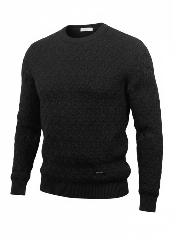 Caporiccio Πλεκτό Πουλόβερ Cable Knit Μαύρο Ανδρικό L