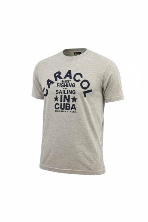 CARACOL T-SHIRT VINTAGE "CARIBBEAN CLASSIC" CUBA PRINT ΓΚΡΙ MELANGE UNISEX L/XL
