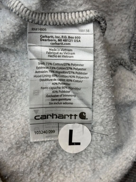 CARHARTT FELPA CON CAPPUCCIO MEZZA ZIP WORKWEAR GRIGIO UOMO PRE OWNED L