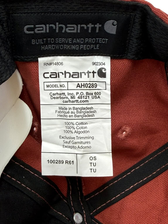 CARHARTT CANVAS CAP WORKWEAR LOGO BURGUNDY UNISEX ONE SIZE