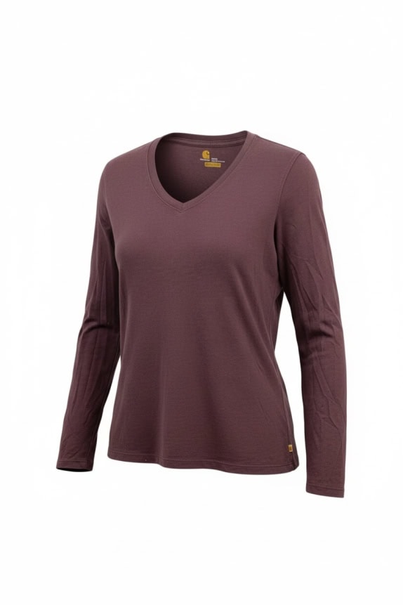 Carhartt Long Sleeve V-Neck T-Shirt Burgundy Relaxed Fit