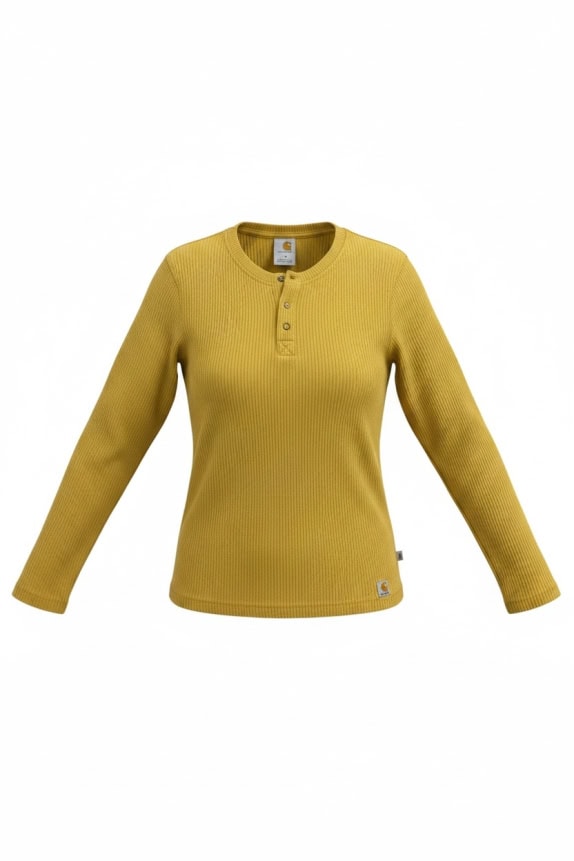 CARHARTT Maglia a maniche lunghe Henley a coste gialla da donna M